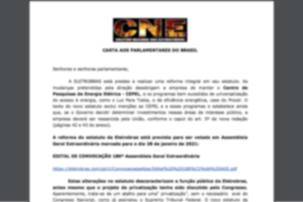 CNE emite carta aos parlamentares em defesa do CEPEL